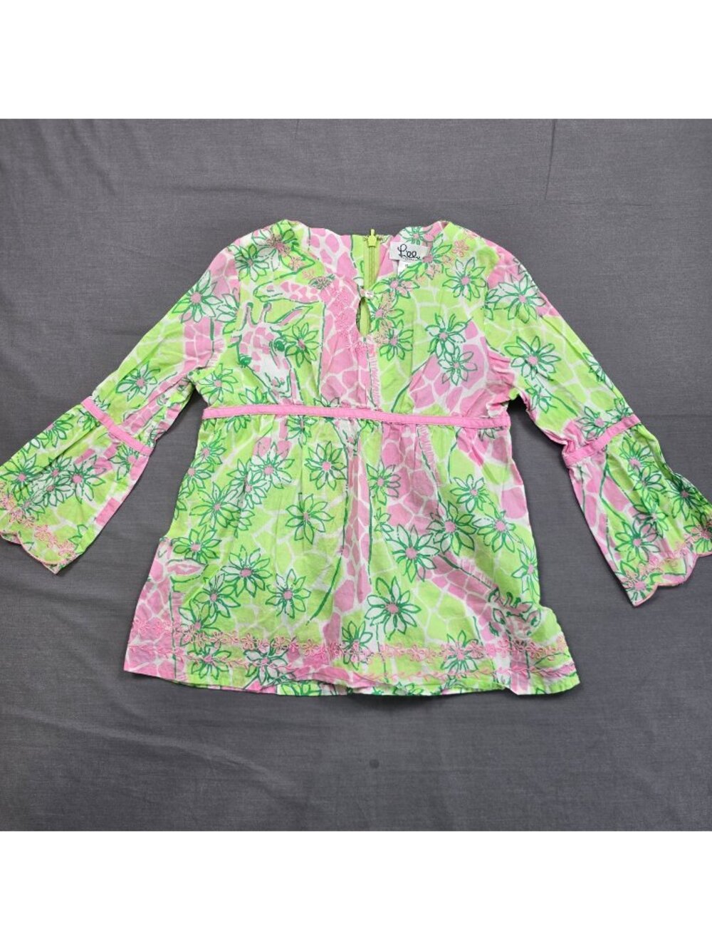 Lilly Pulitzer Girls Size 12 Tunic Top Pink Green Floral Cotton Lightweight